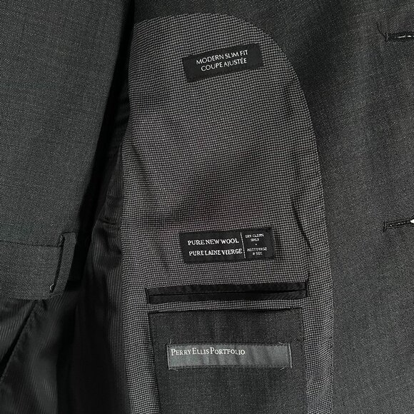 PERRY ELLIS  - MEN's CHARCOAL GREY SUIT - MODERN SLIM FIT (38S, PANTS 32S) - Picture 4 of 10